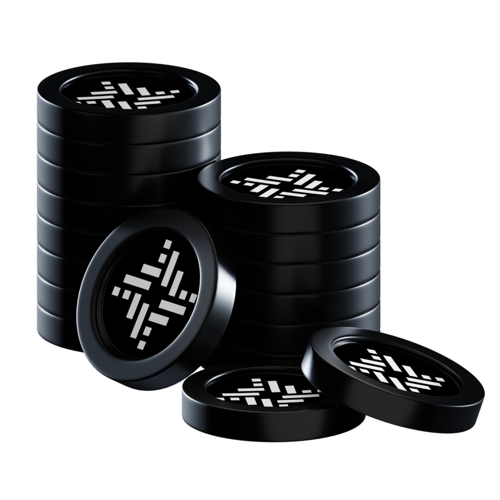 RSK Infrastructure Framework RIF coin stacks cryptocurrency. 3D render illustration png