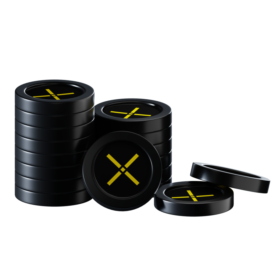 Pundi X PUNDIX coin stacks cryptocurrency. 3D render illustration png