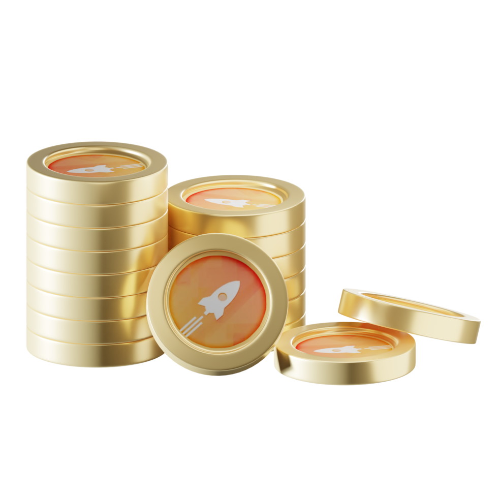 Rocket Pool RPL coin stacks cryptocurrency. 3D render illustration png