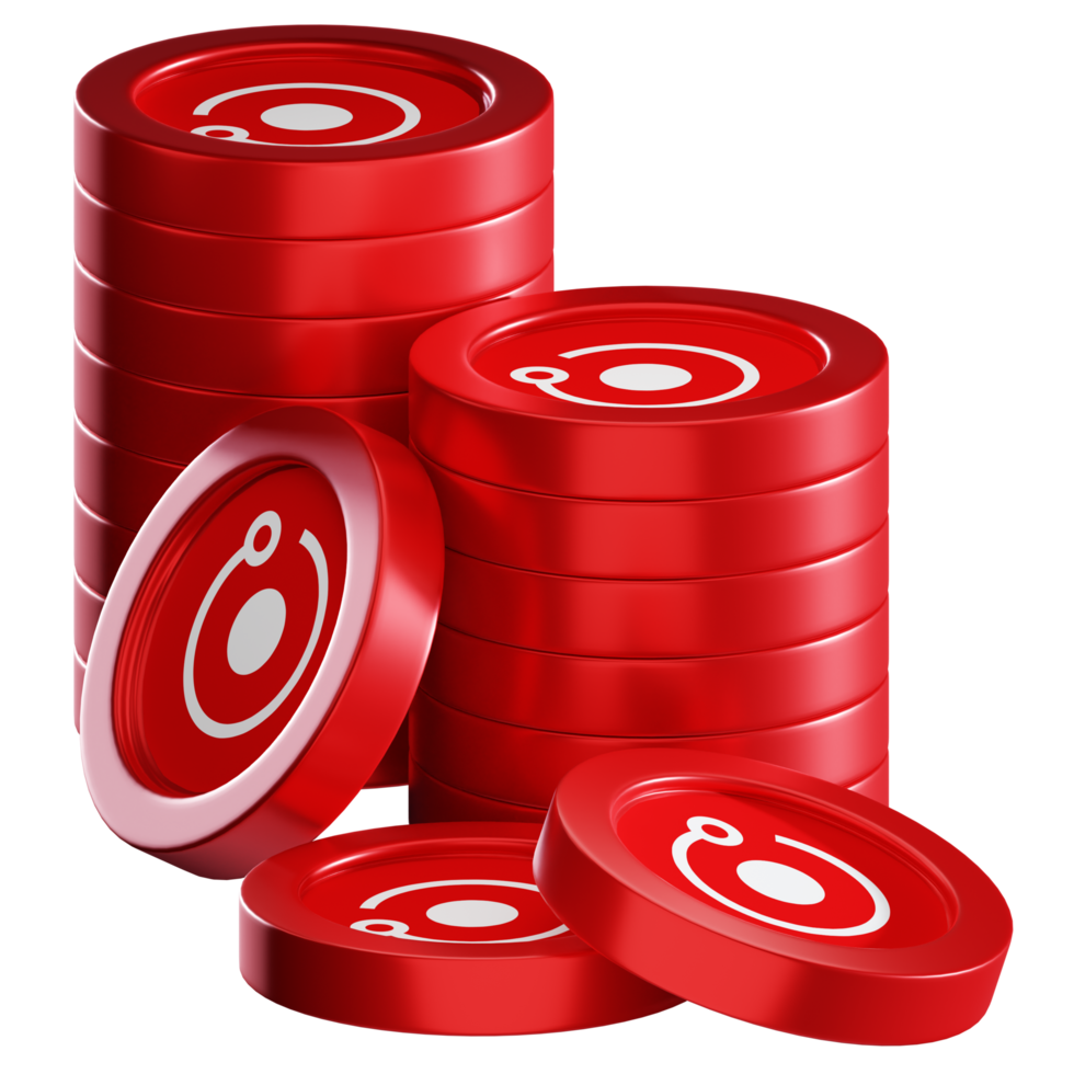 Render Token RNDR coin stacks cryptocurrency. 3D render illustration png
