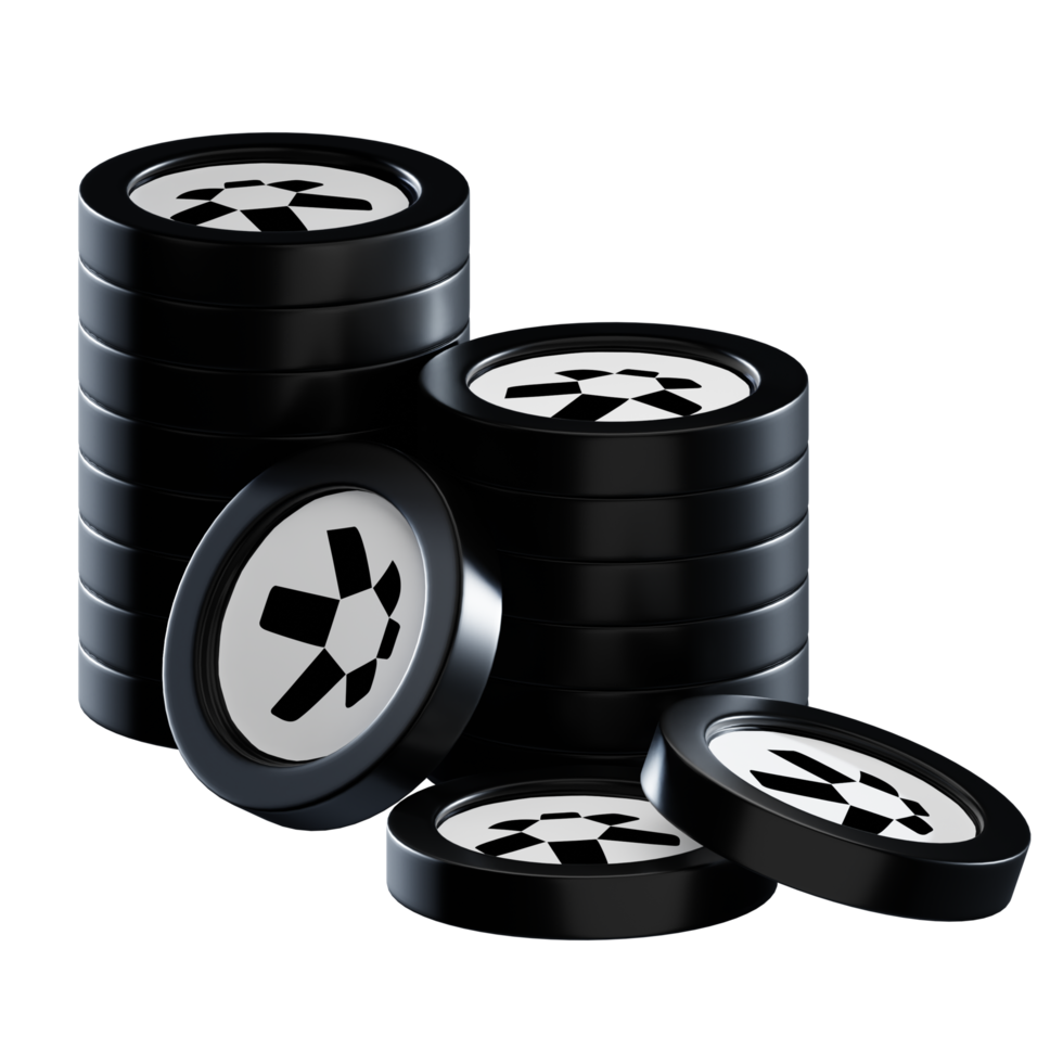 Quant QNT coin stacks cryptocurrency. 3D render illustration png