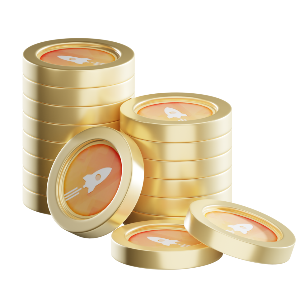 Rocket Pool RPL coin stacks cryptocurrency. 3D render illustration png