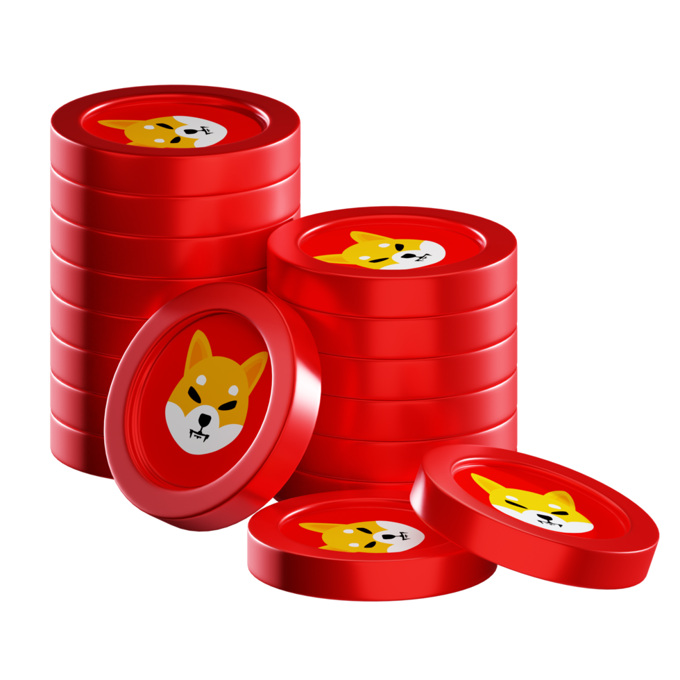 Shiba Inu SHIB coin stacks cryptocurrency. 3D render illustration png