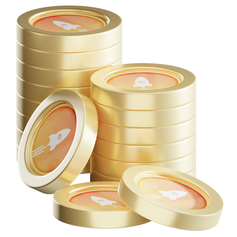 Rocket Pool RPL coin stacks cryptocurrency. 3D render illustration png
