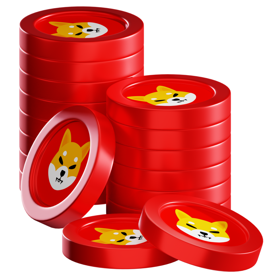 Shiba Inu SHIB coin stacks cryptocurrency. 3D render illustration png