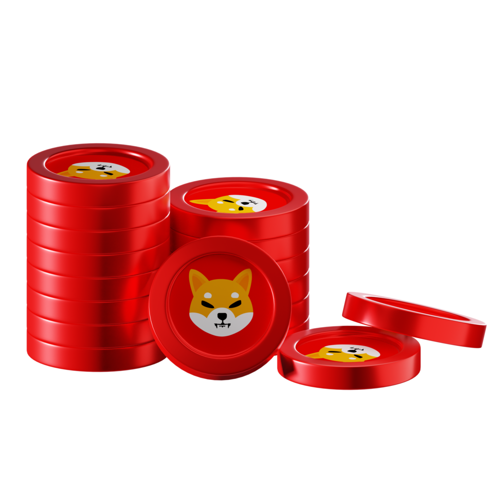 Shiba Inu SHIB coin stacks cryptocurrency. 3D render illustration png