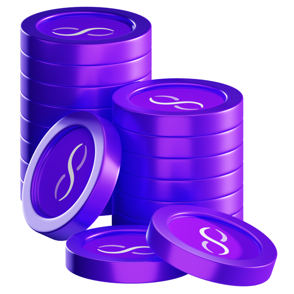 SingularityNET AGIX coin stacks cryptocurrency. 3D render illustration png