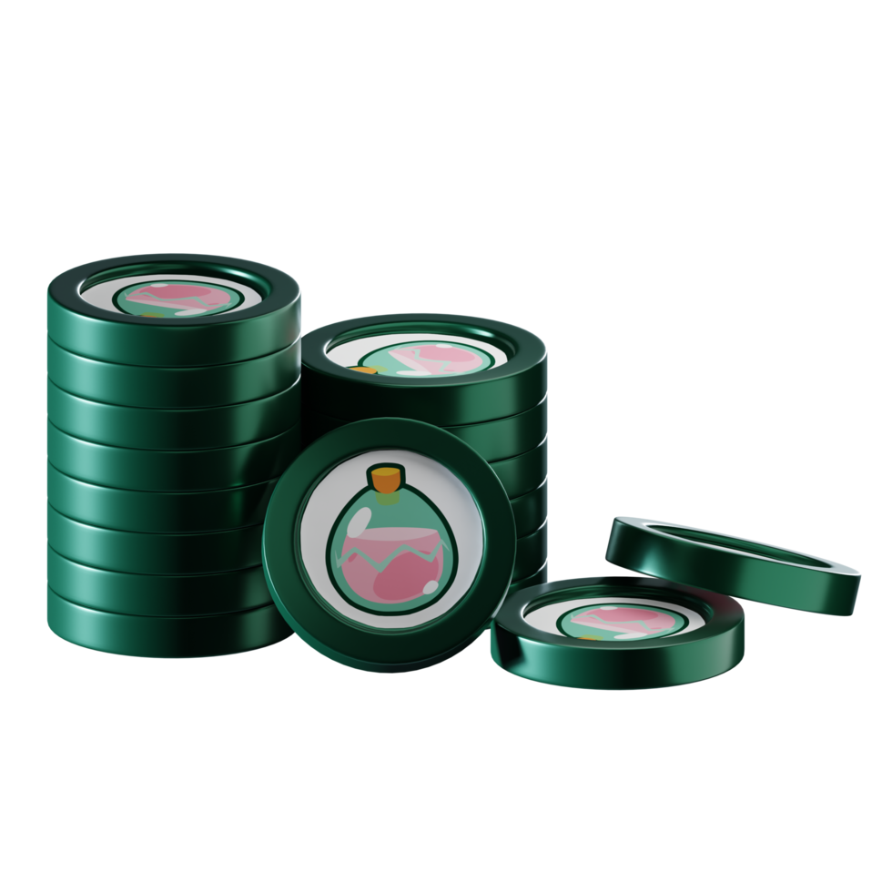 Smooth Love Potion SLP coin stacks cryptocurrency. 3D render illustration png