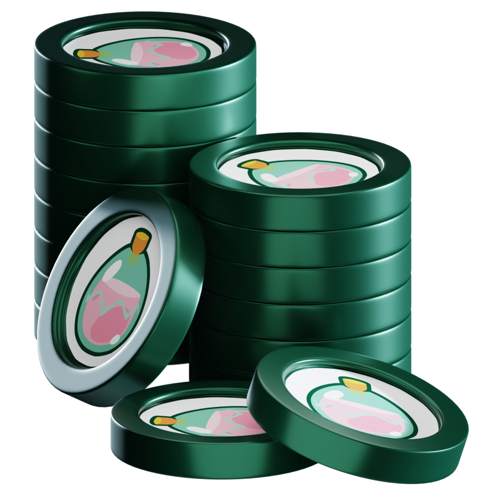 Smooth Love Potion SLP coin stacks cryptocurrency. 3D render illustration png