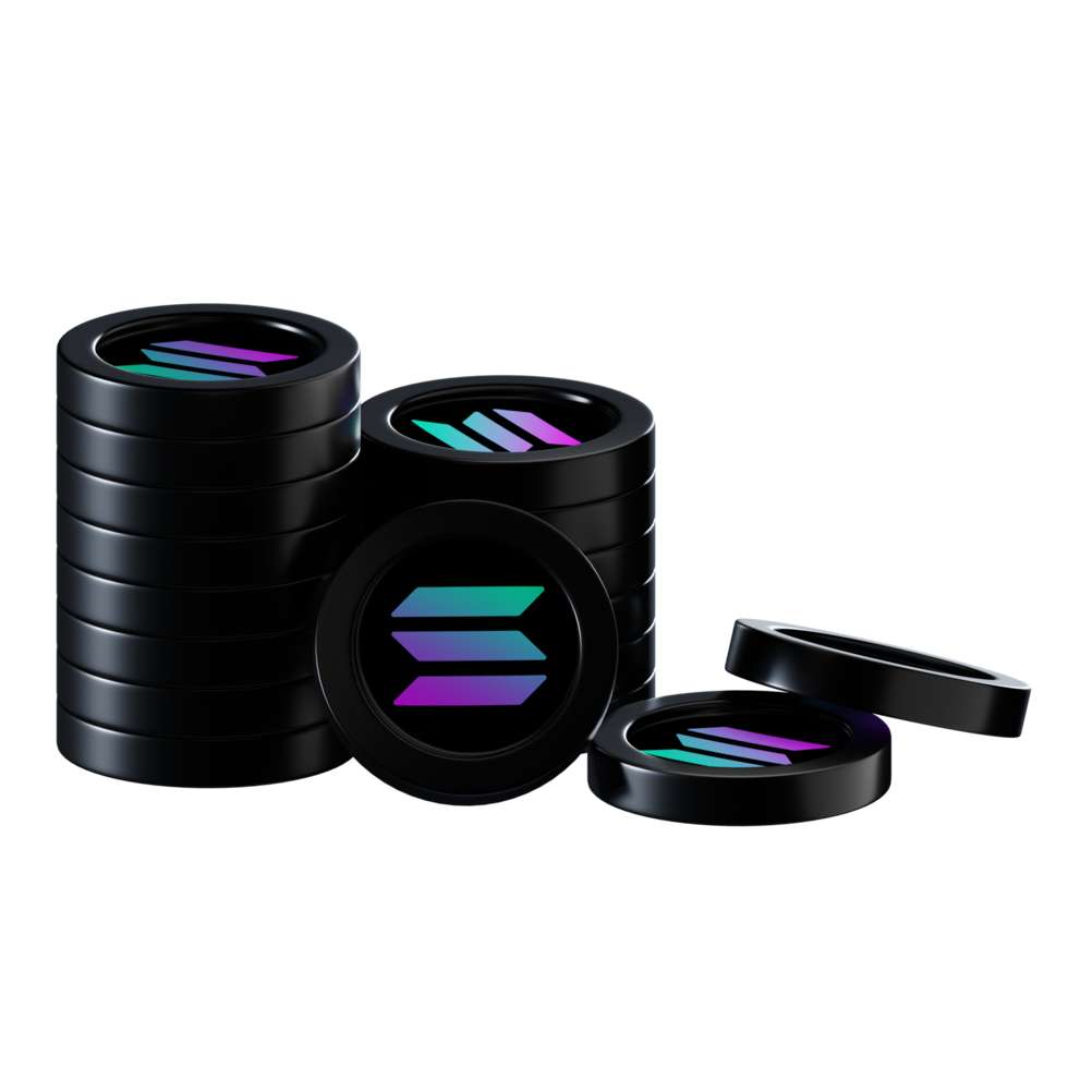 Solana SOL coin stacks cryptocurrency. 3D render illustration png