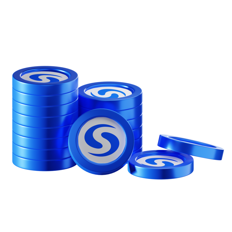 Syscoin SYS coin stacks cryptocurrency. 3D render illustration png