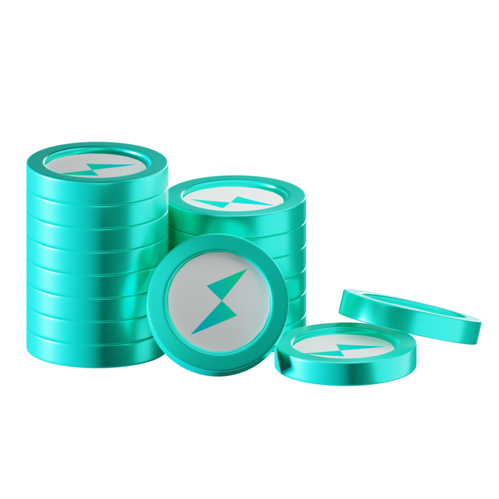 THORChain RUNE coin stacks cryptocurrency. 3D render illustration png