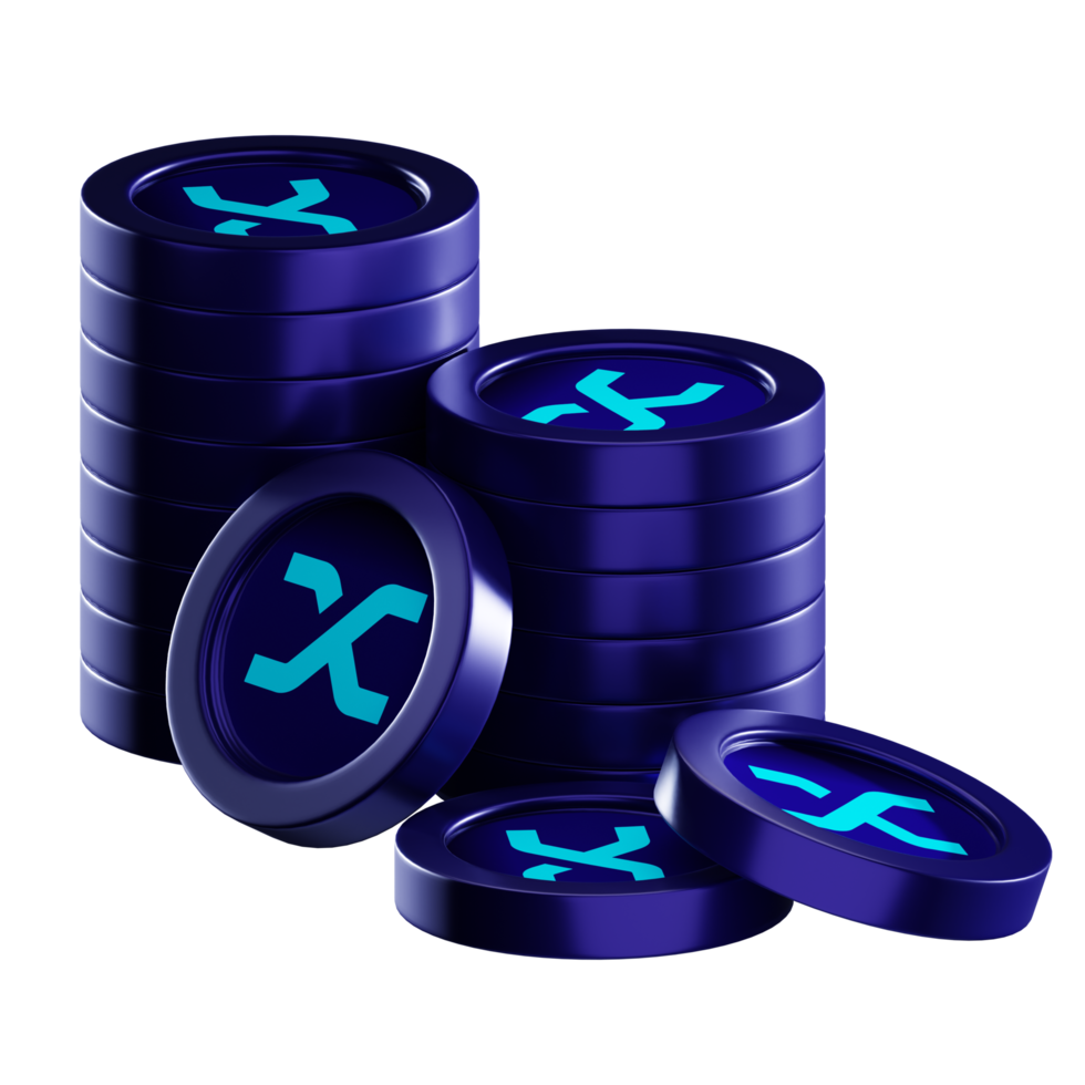 Synthetix SNX coin stacks cryptocurrency. 3D render illustration png