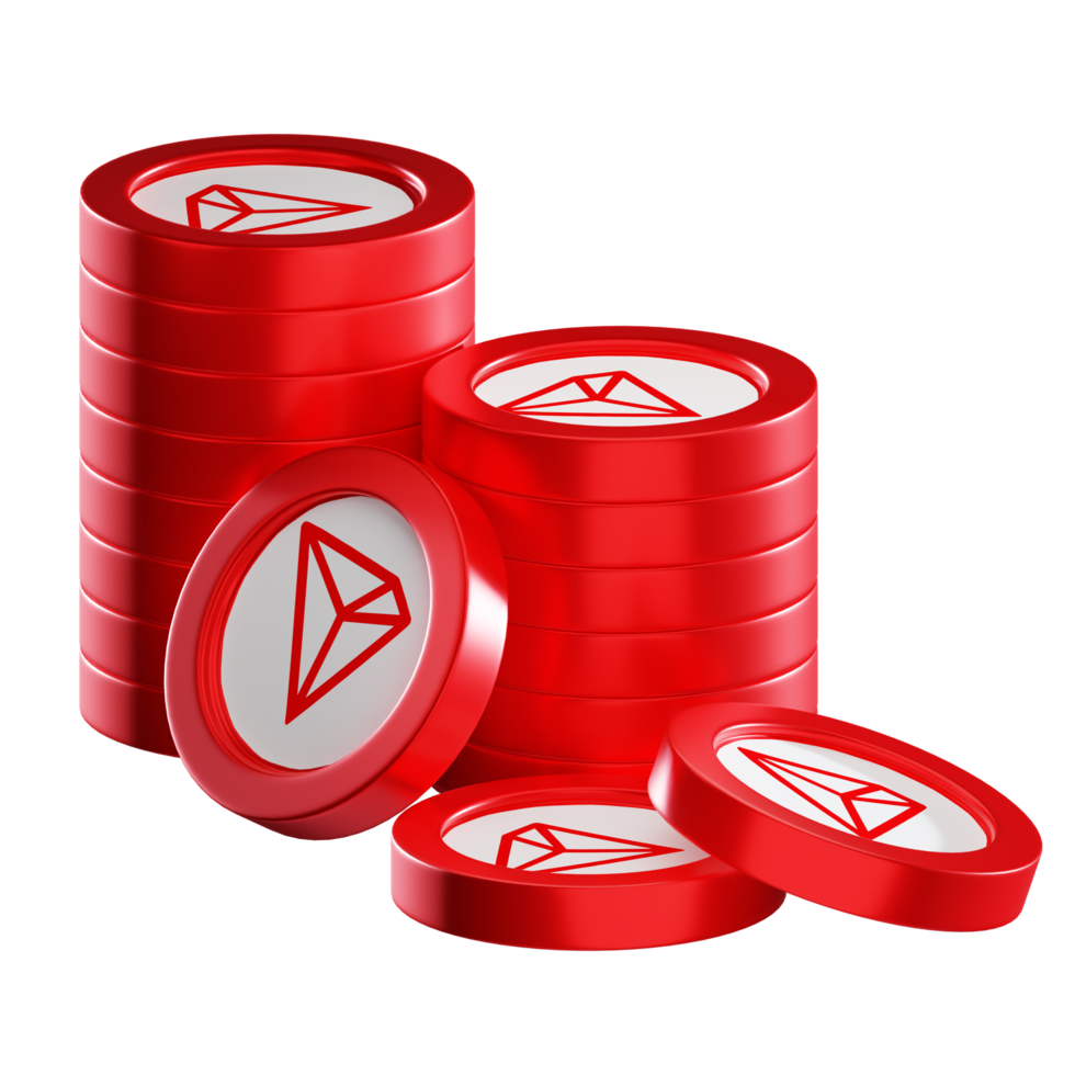 TRON TRX coin stacks cryptocurrency. 3D render illustration png