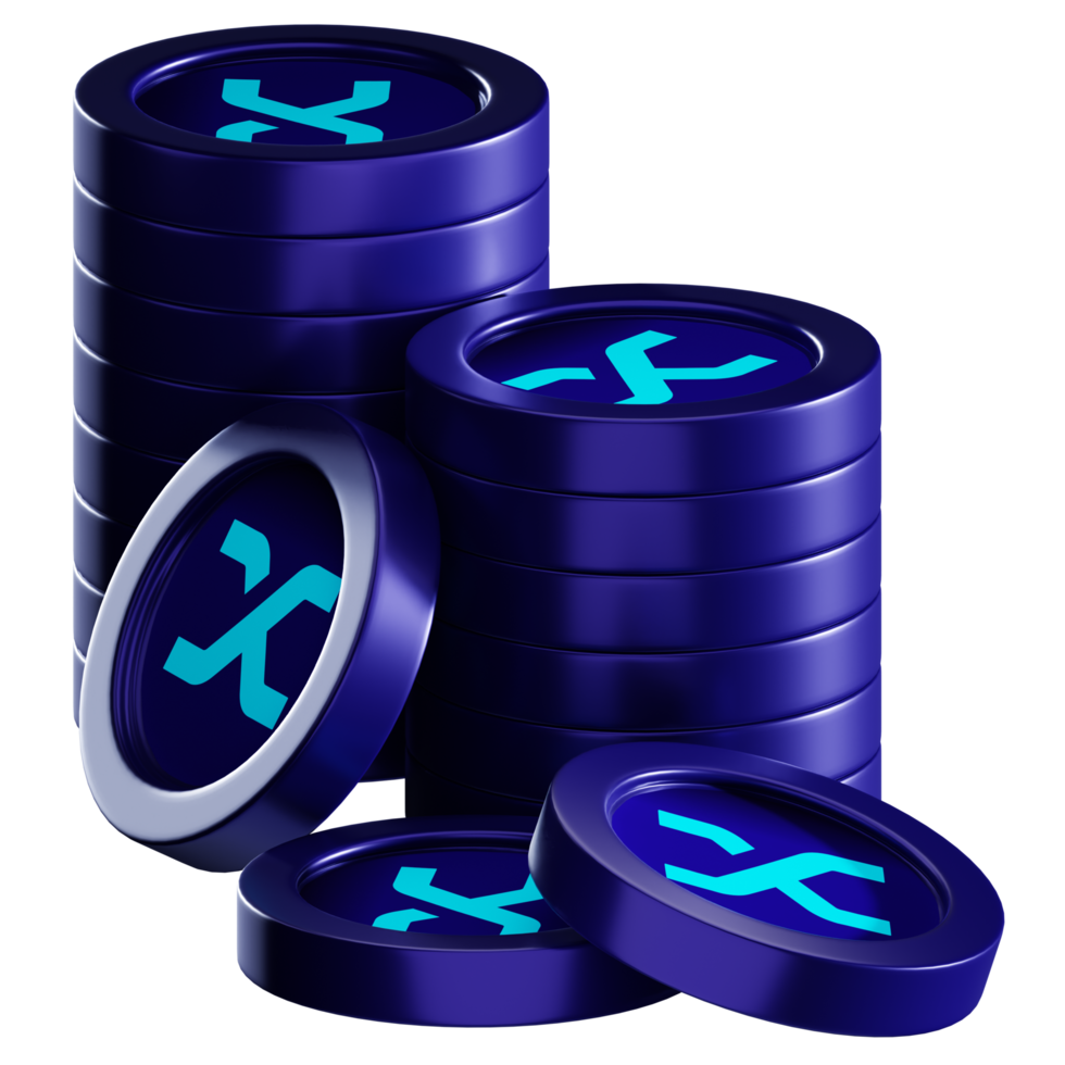 Synthetix SNX coin stacks cryptocurrency. 3D render illustration png