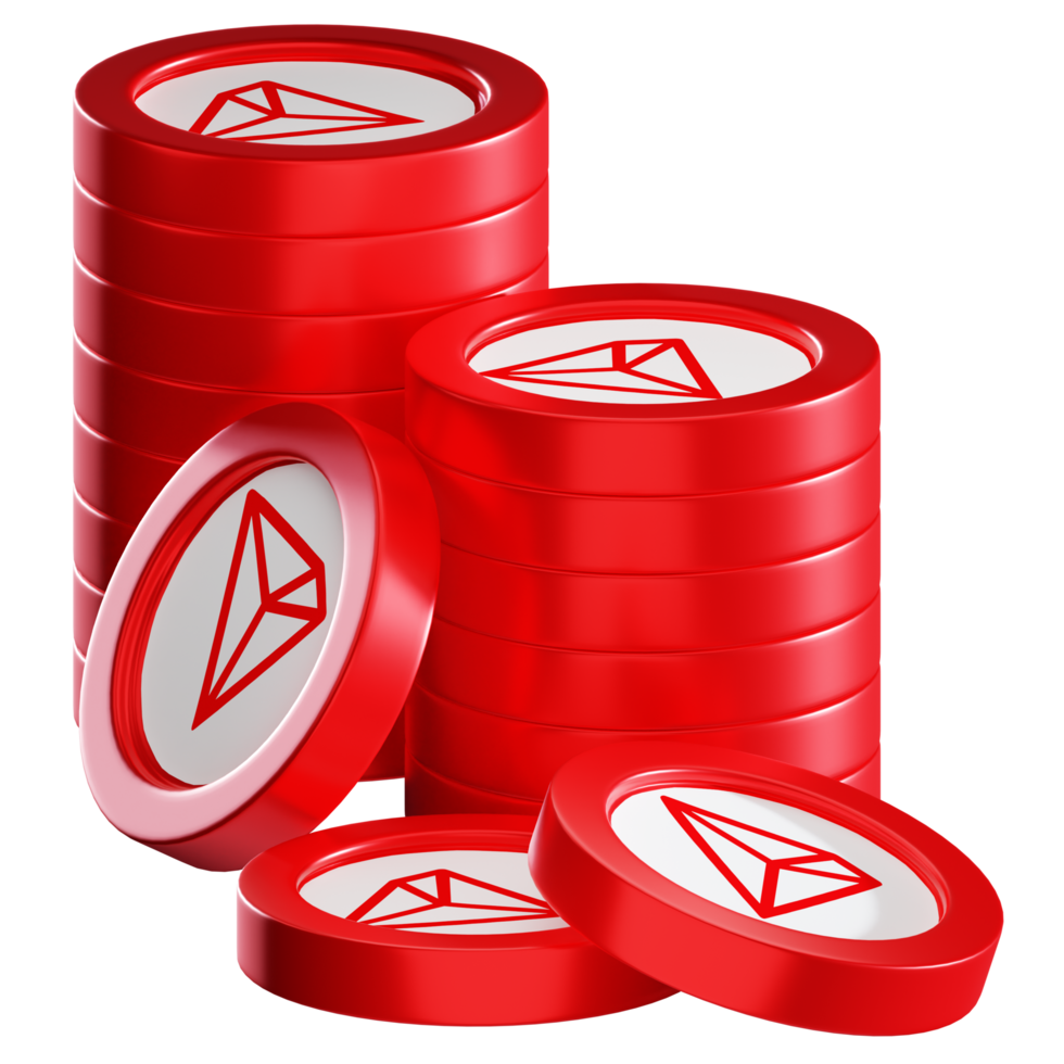 TRON TRX coin stacks cryptocurrency. 3D render illustration png