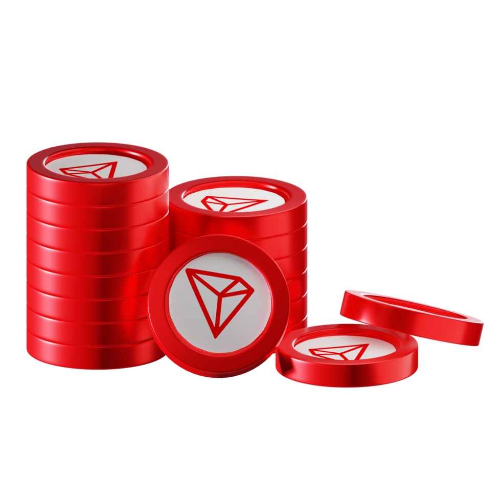 TRON TRX coin stacks cryptocurrency. 3D render illustration png