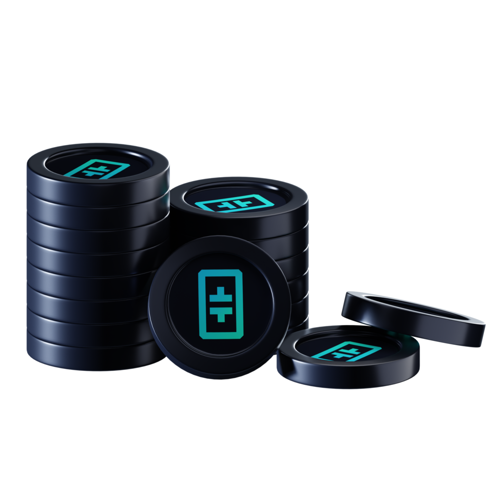 Theta Network THETA coin stacks cryptocurrency. 3D render illustration png