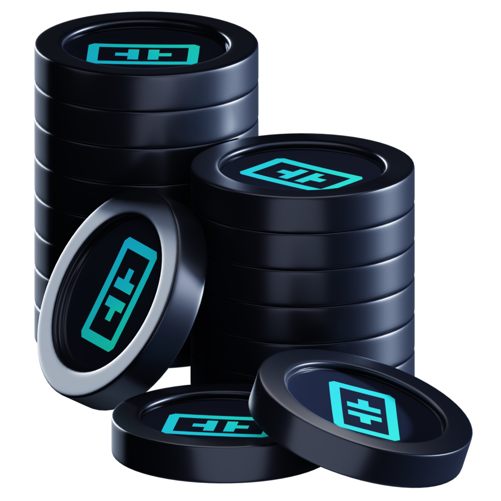 Theta Network THETA coin stacks cryptocurrency. 3D render illustration png