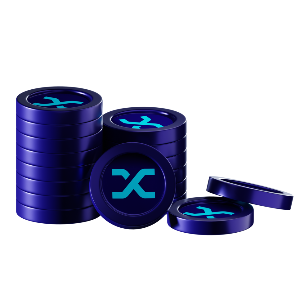 Synthetix SNX coin stacks cryptocurrency. 3D render illustration png