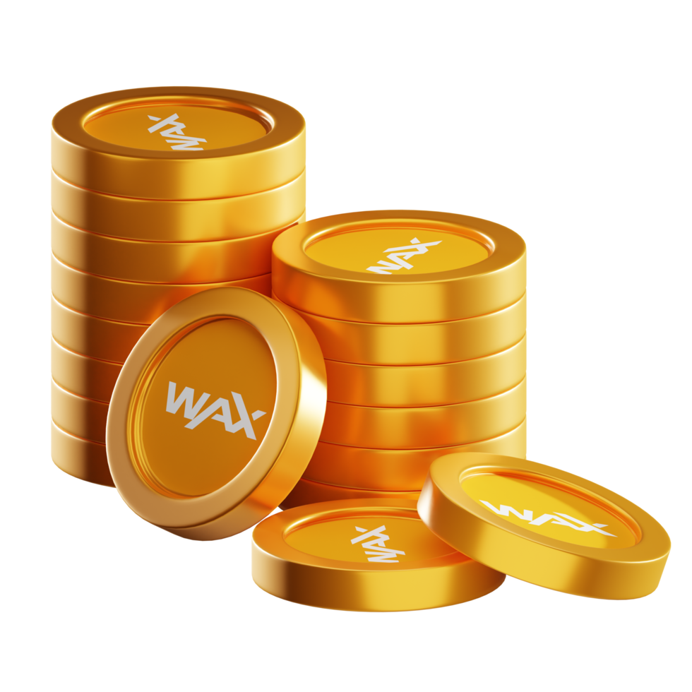 WAX WAXP coin stacks cryptocurrency. 3D render illustration png