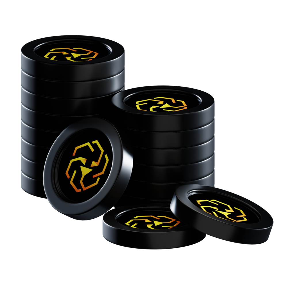 UNUS SED LEO LEO coin stacks cryptocurrency. 3D render illustration png