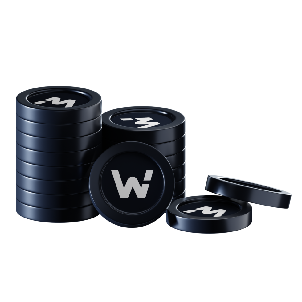 WOO Network WOO coin stacks cryptocurrency. 3D render illustration png