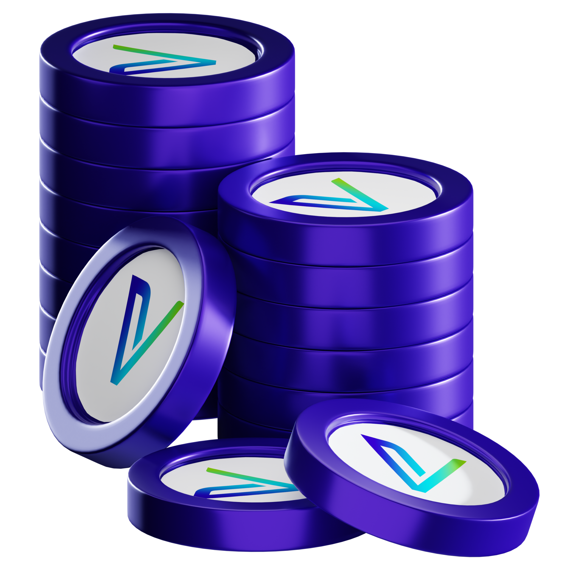 Free VeChain VET coin stacks cryptocurrency. 3D render illustration
