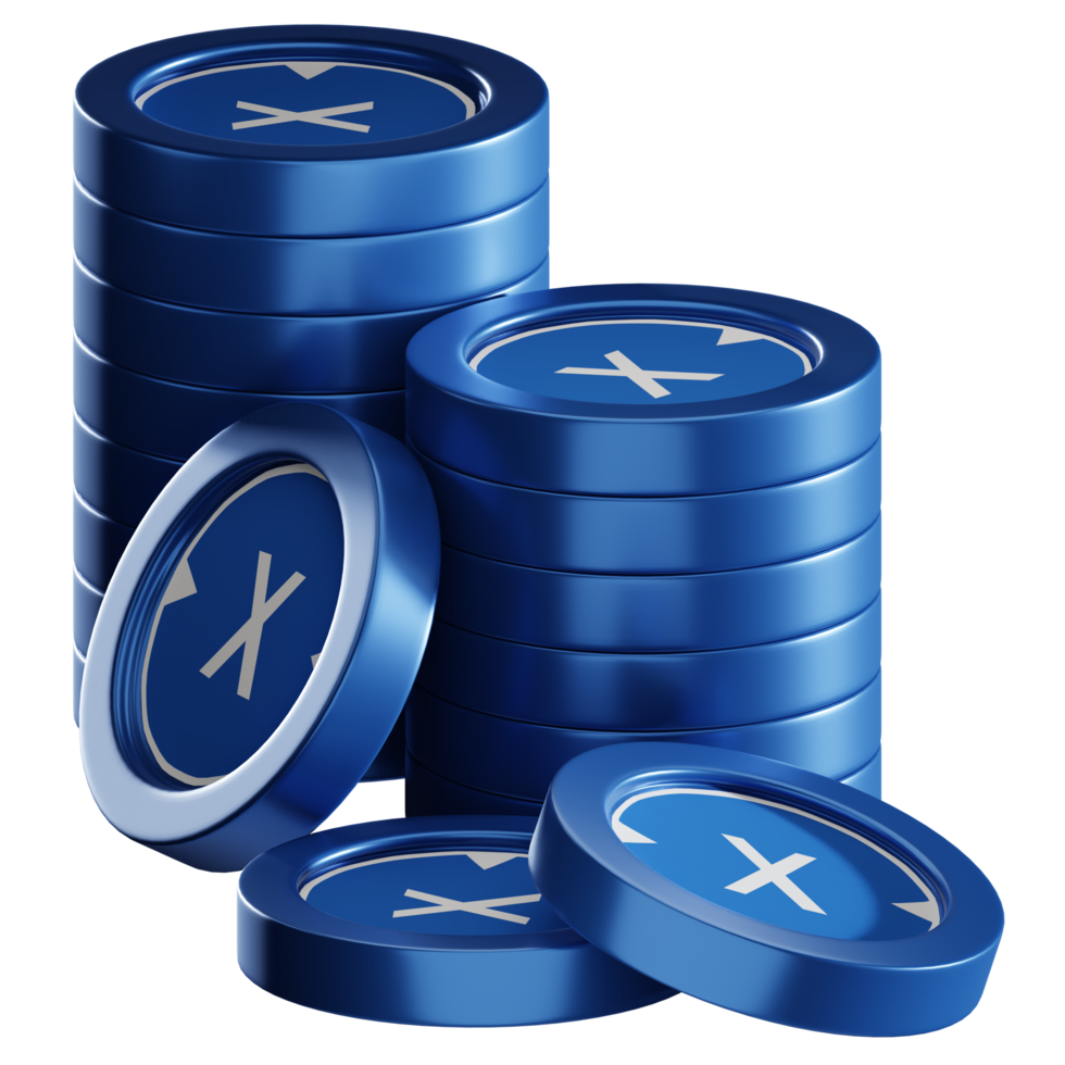 XDC Network XDC coin stacks cryptocurrency. 3D render illustration png