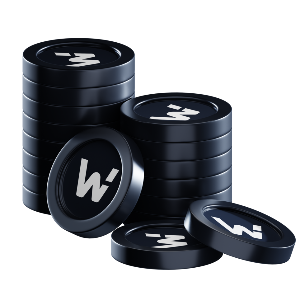 WOO Network WOO coin stacks cryptocurrency. 3D render illustration png