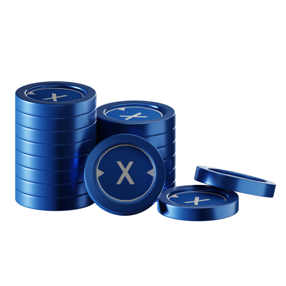 XDC Network XDC coin stacks cryptocurrency. 3D render illustration png