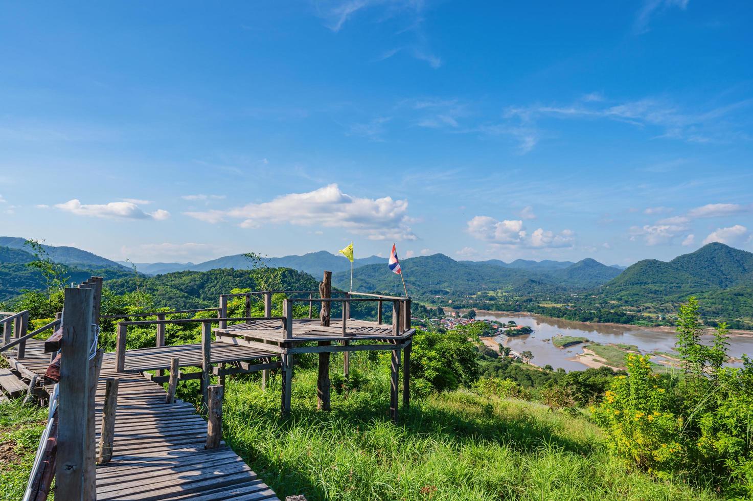 Beautiful landscape view and wooden bridge on Phu Lamduan at loei thailand.Phu Lamduan is a new tourist attraction and viewpoint of mekong river between thailand and loas. photo