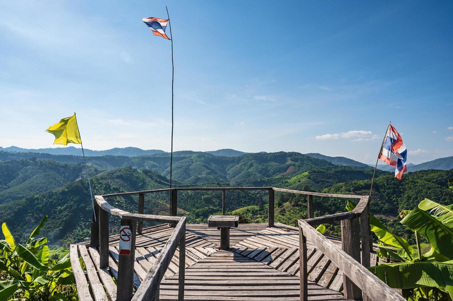 Beautiful landscape view and wooden bridge on Phu Lamduan at loei thailand.Phu Lamduan is a new tourist attraction and viewpoint of mekong river between thailand and loas. photo