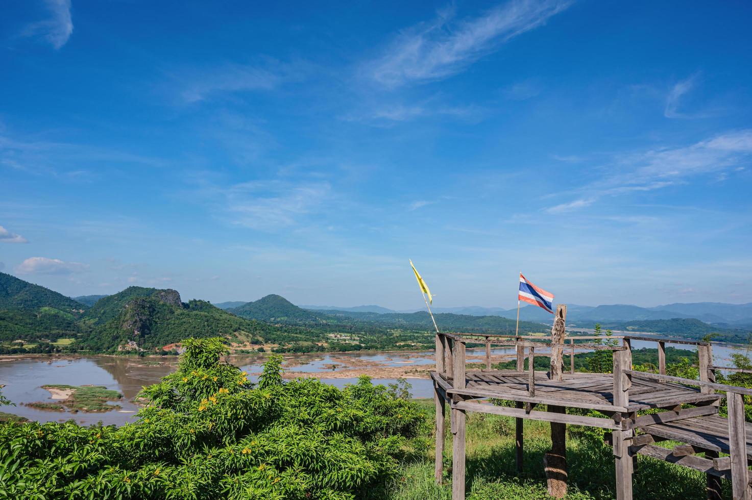 Beautiful landscape view and wooden bridge on Phu Lamduan at loei thailand.Phu Lamduan is a new tourist attraction and viewpoint of mekong river between thailand and loas. photo