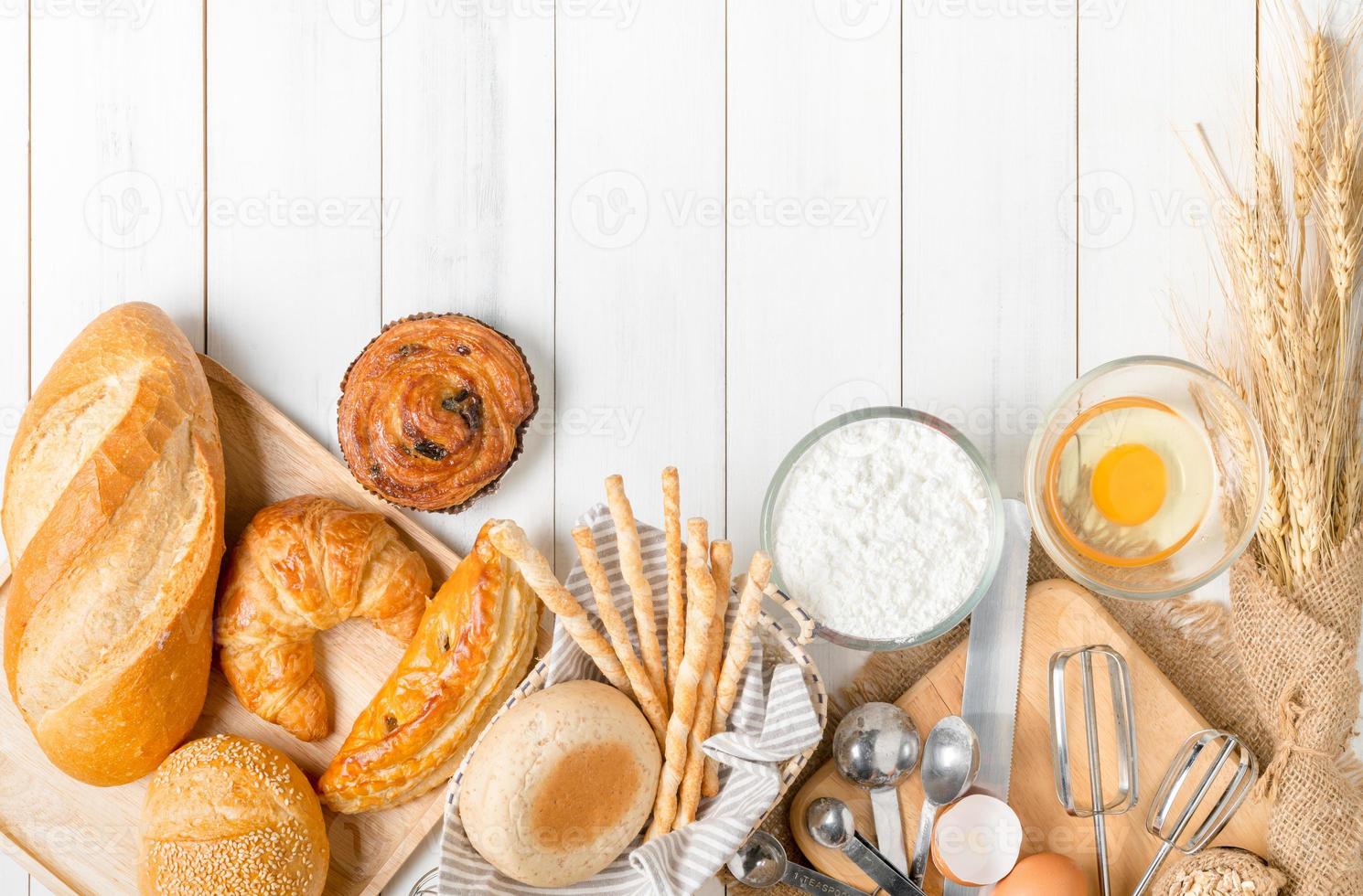 Homemade bread or bakery with fresh egg photo