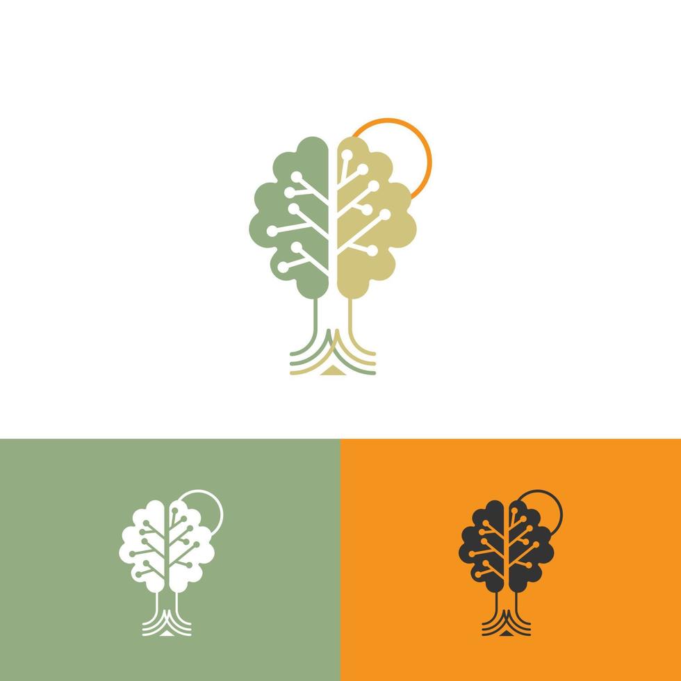 cerebro con árbol logo diseño plantilla, cerebro logo ese formado árbol. vector