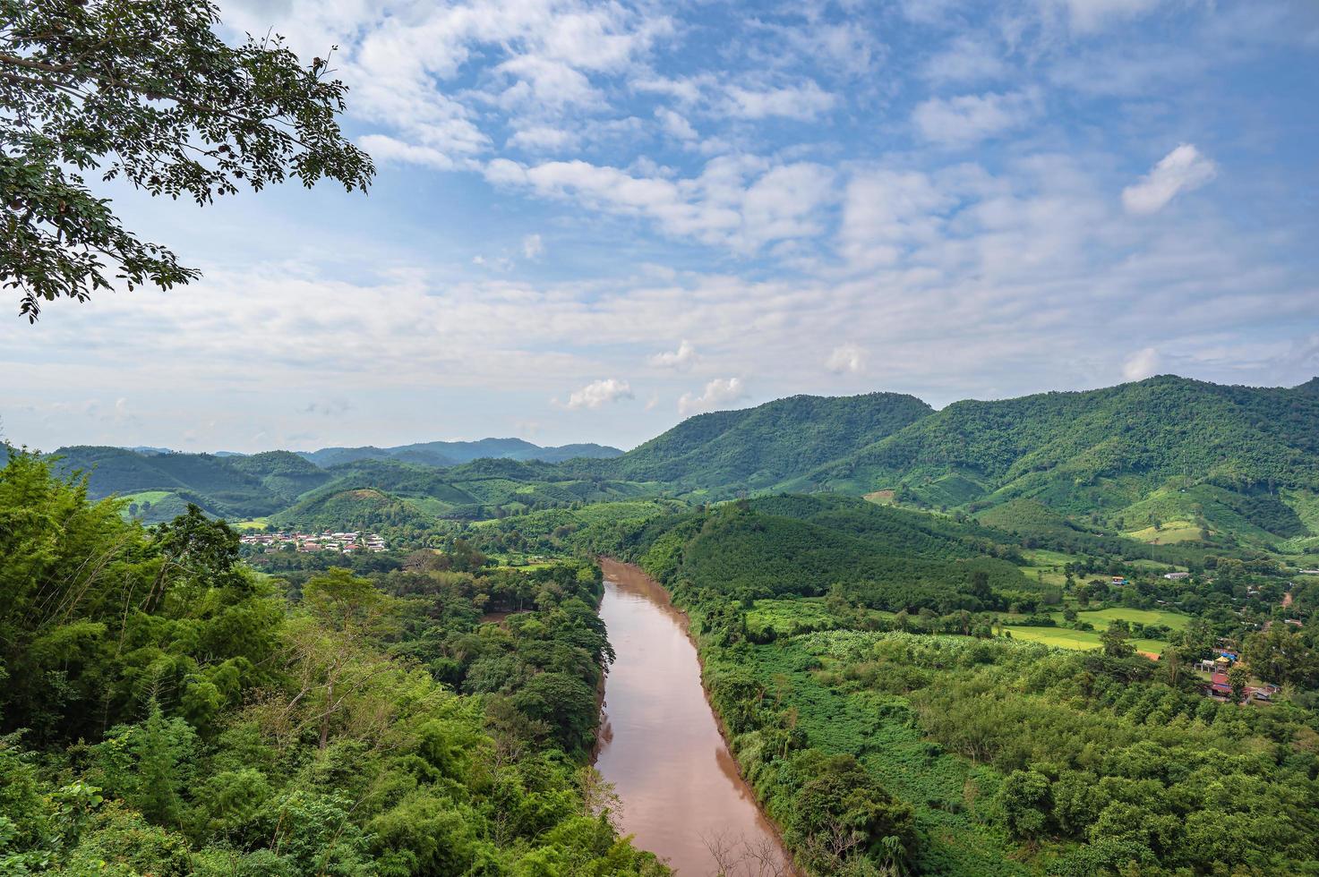 Beautiful landscape view of mekong river from Chiangkhan Glass skywalk at  Phu khok ngio big buddha chiang khan district loei thailand.New landmark of chiangkhan district photo