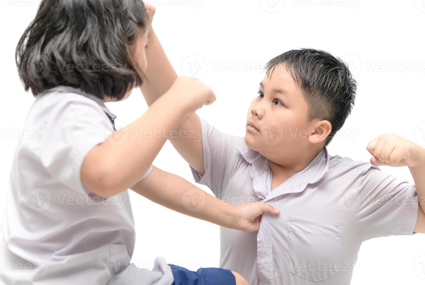 asian brother and sister quarreling isolated photo