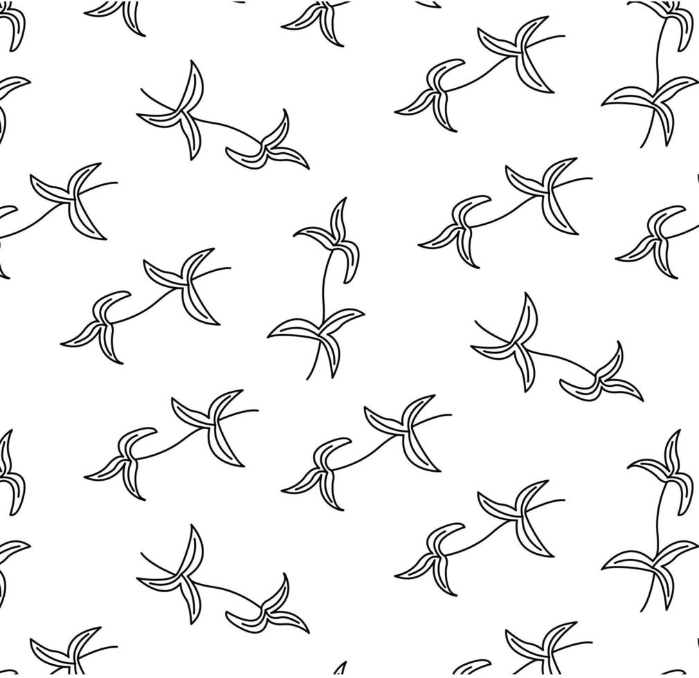 Natural seamless pattern with monochrome hand drawn plant elements on white background. Botanicale illustration for wrapping, textile print, wallpaper. vector