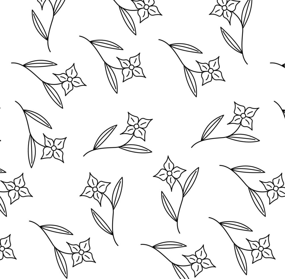 Natural seamless pattern with monochrome hand drawn flowers on white background. Botanicale illustration for wrapping, textile print, wallpaper. vector