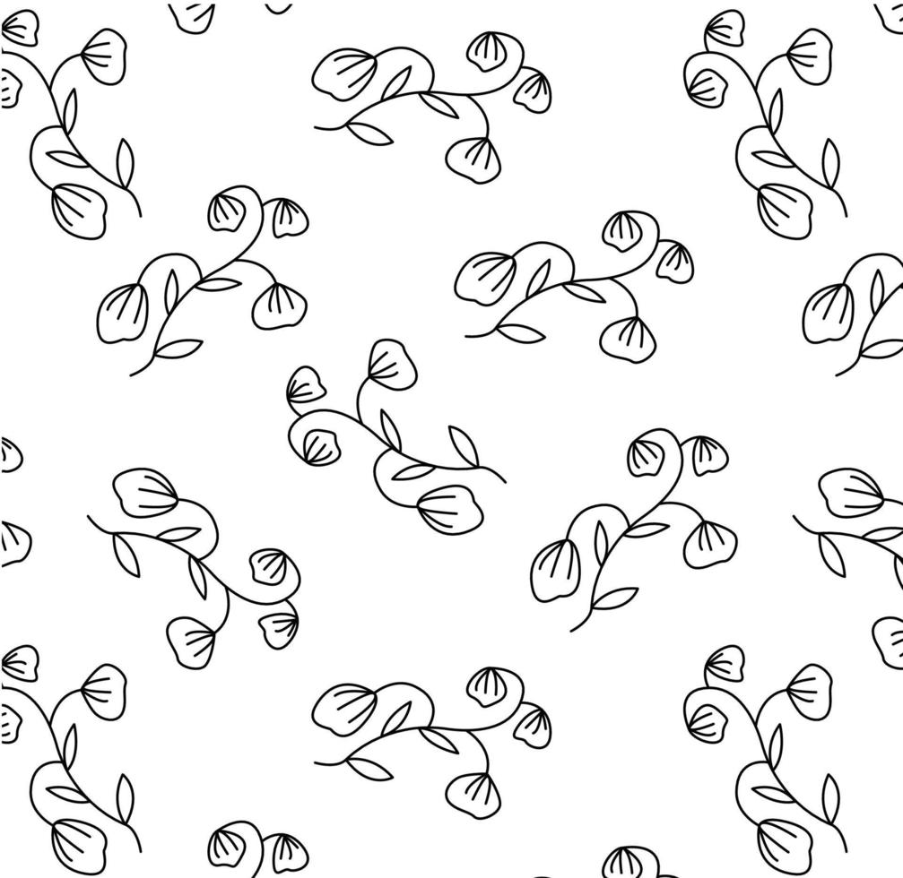 Natural seamless pattern with monochrome hand drawn flowers on white background. Botanicale illustration for wrapping, textile print, wallpaper. vector