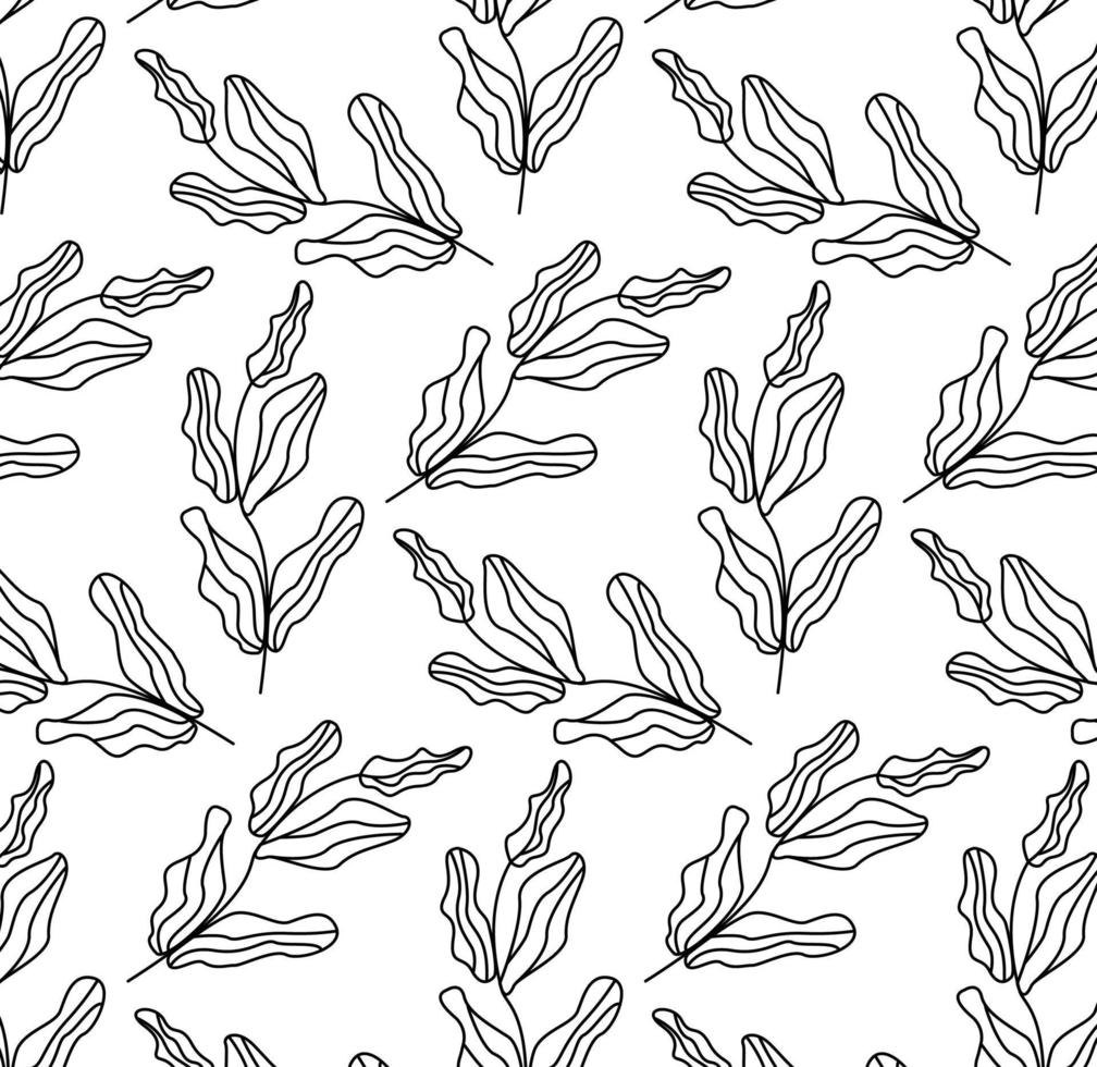 Natural seamless pattern with monochrome hand drawn plant elements on white background. Botanicale illustration for wrapping, textile print, wallpaper. vector