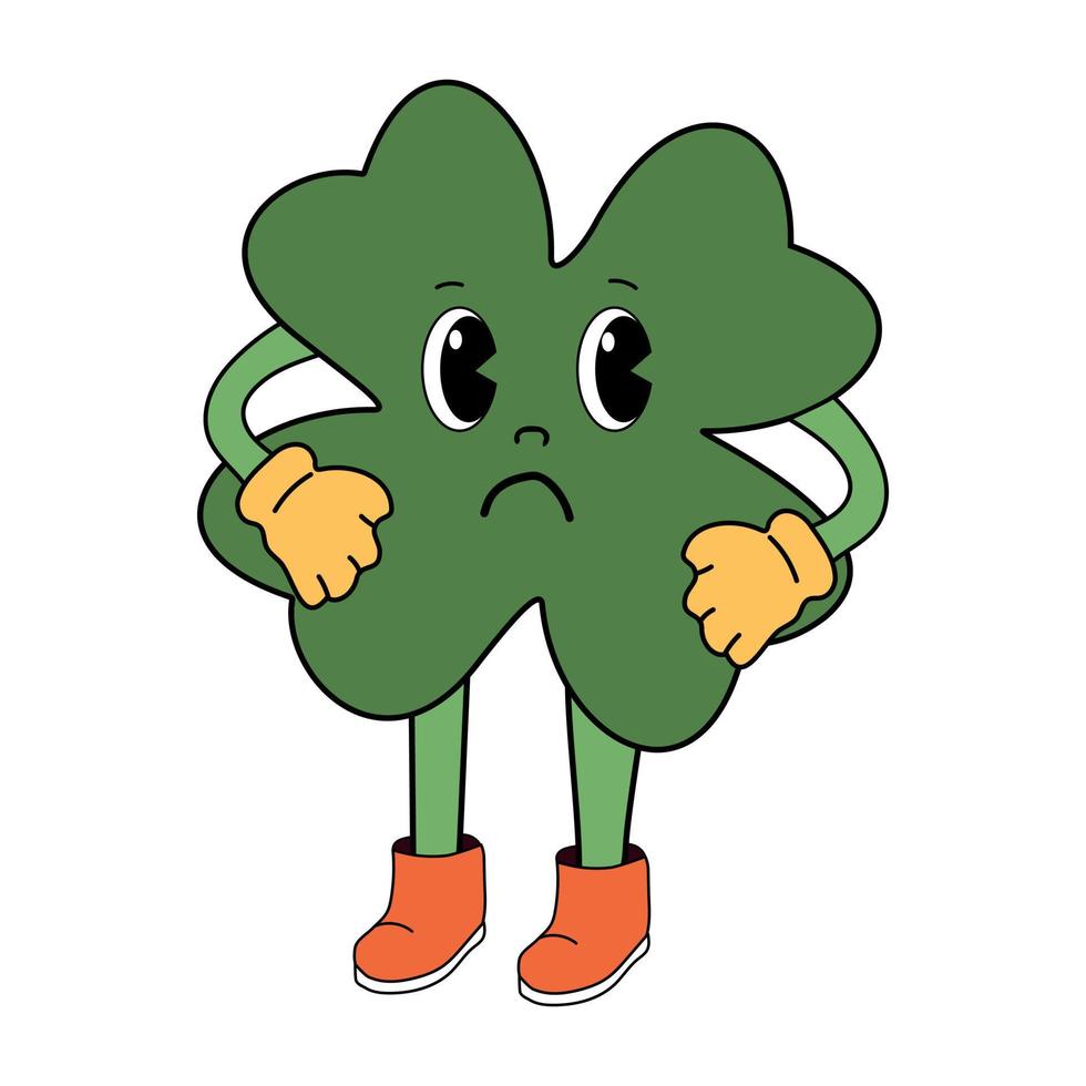 Sad clover in retro cartoon style vector