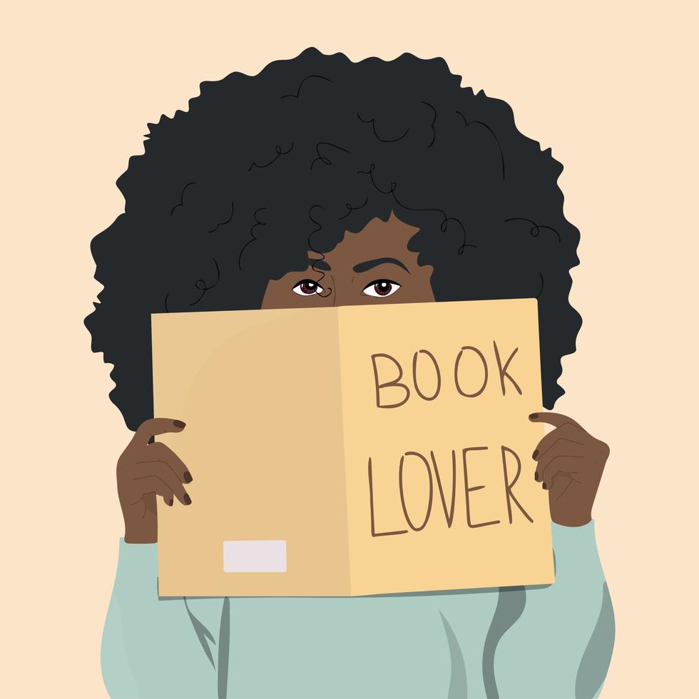 African american woman hiding behind a book vector