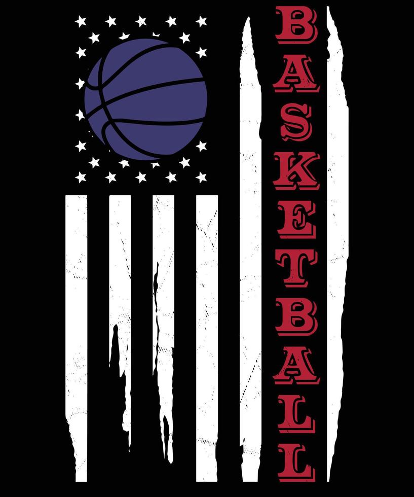 baloncesto con americano bandera Clásico t camisa diseño vector