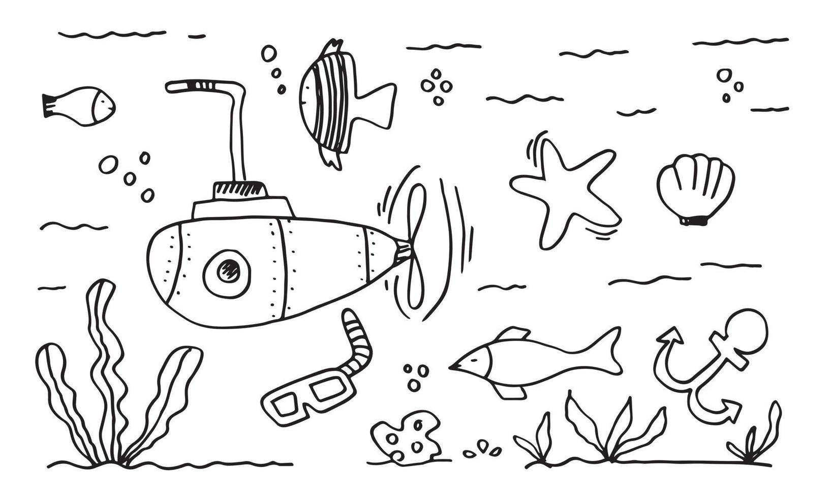 Doodle fish on a white background. animals doodle and other elements. vector