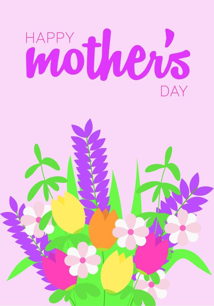 A pink poster with flowers and the words happy mothers day on it. vector