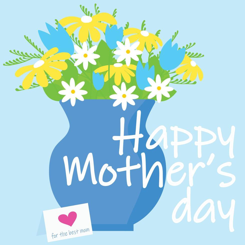 Happy Mother's Day card or banner square form with spring flowers. Vector illustraiton.