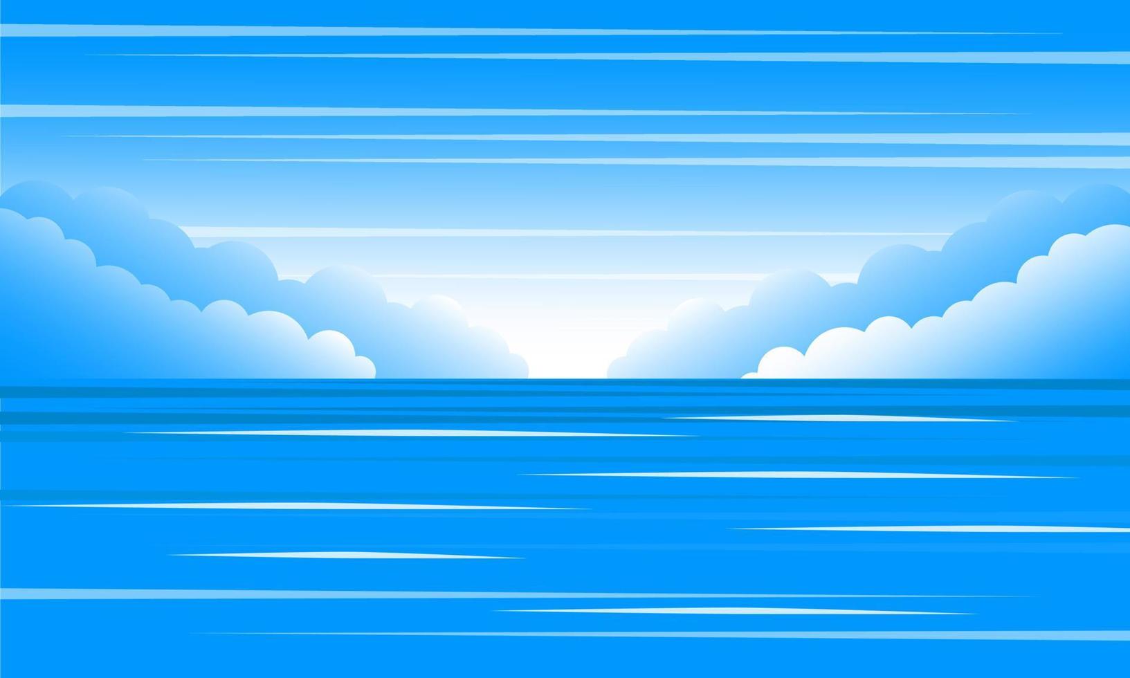 Blue sky with clouds and the sea in the background. Vector landscape illustration.