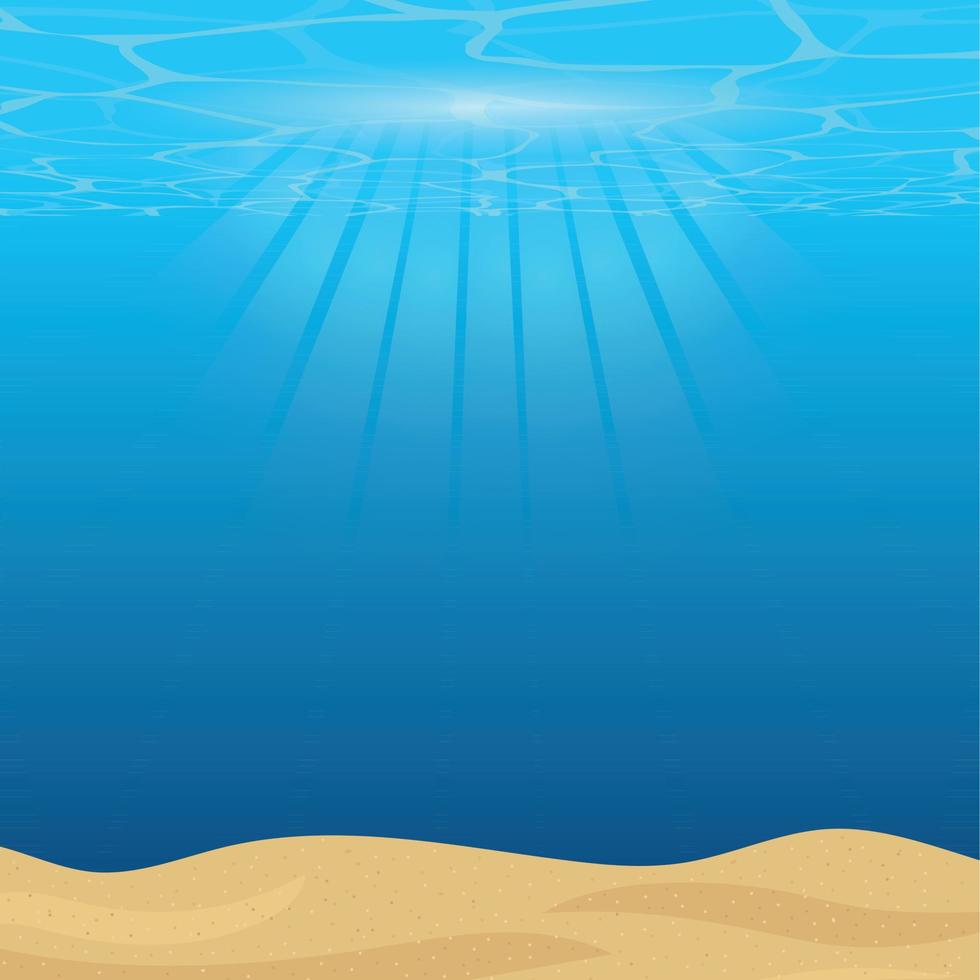 The bottom of the ocean background. Sea water and sand with sunshine. Vector illustration